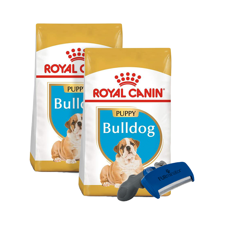 Pack 2 Bultos Royal Canin Bulldog Inglés Puppy 13.6 kg + Furminator de regalo