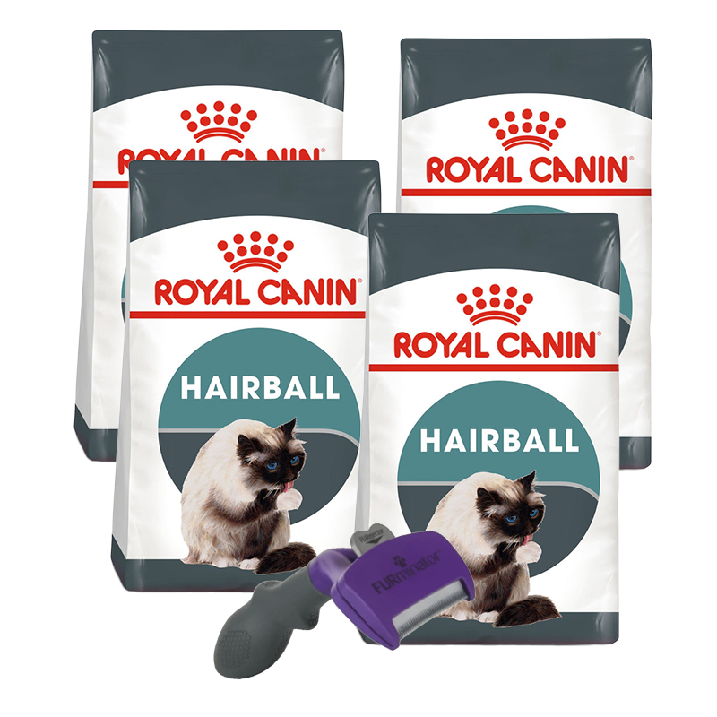 Pack 4 Bultos Royal Canin Indoor Intense Hairball 2.72 kg + Furminator de regalo