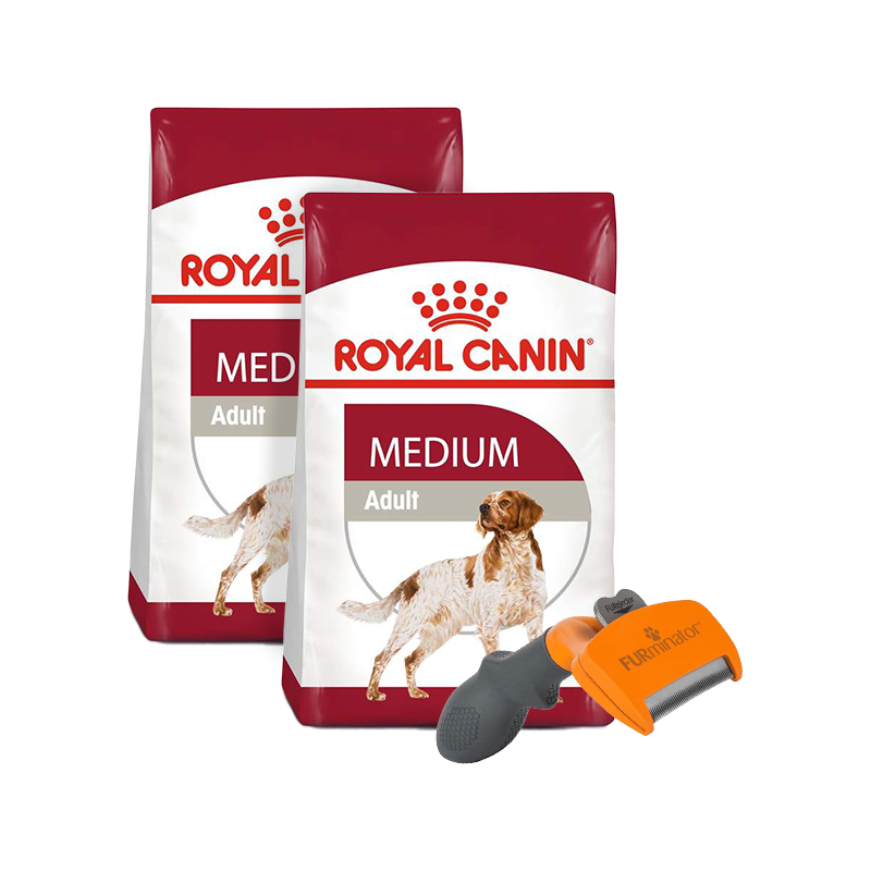 Pack 2 Bultos Royal Canin Medium Adult 13.6 kg + Furminator de regalo