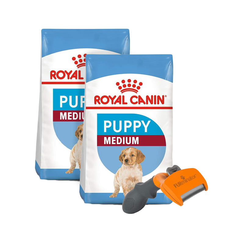 Pack 2 Bultos Royal Canin Medium Puppy 13.6 kg + Furminator de regalo