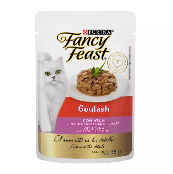 Caja con 12 piezas de Fancy Feast Goulash Atún Pouch 85g - Alimento para gato