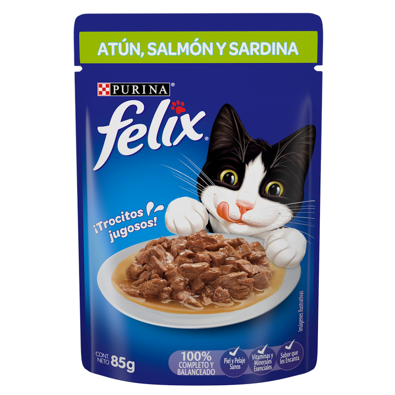 Caja de 24 Felix Atún, Salmón, Sardina Salsa 85g - Alimento para gato