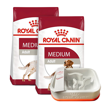 Pack 2 Bultos Royal Canin Medium Adult 7.72 kg + Plato de regalo