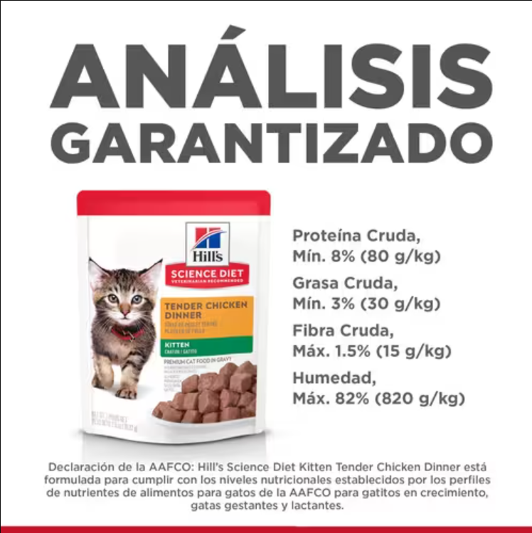 Caja de 24 Hill's Science Diet Felino Kitten Original Pouch 79g Receta Pollo - Alimento Húmedo Gatito