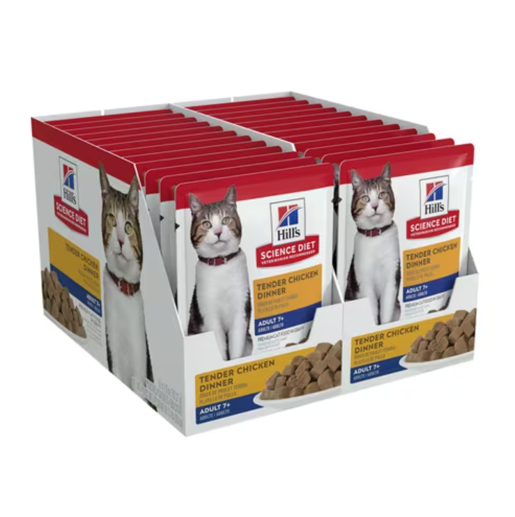 Caja de 24 Hill's Science Diet Felino Adult 7+ Original Pouch 79g Receta Pollo - Alimento Húmedo Gato Senior
