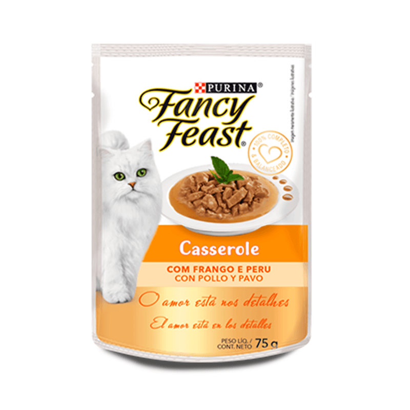Caja con 12 piezas de Fancy Feast Pouch Casserole Pavo y Pollo 85g - Alimento para gato