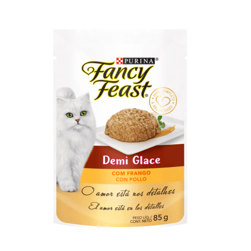Caja con 12 piezas de Fancy Feast Demi Glace Pollo Pouch 85g - Alimento para gato