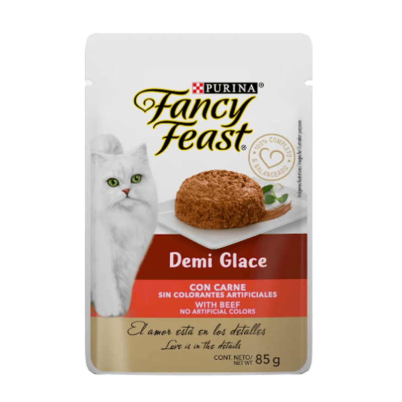 Caja con 12 piezas de Fancy Feast Demi Glace Res Pouch 85g - Alimento para gato