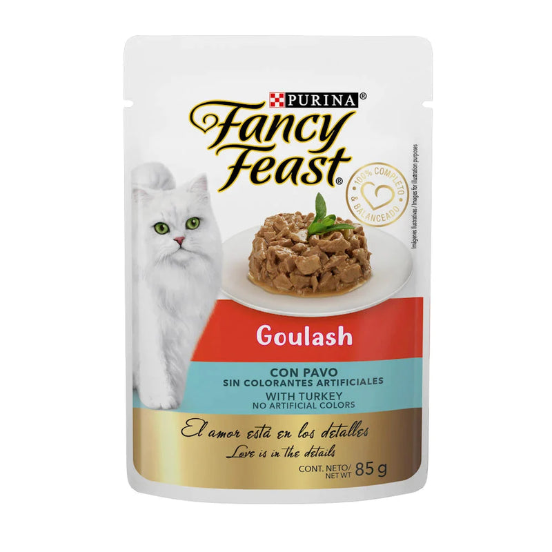 Caja con 12 piezas de Fancy Feast Goulash Pavo Pouch 85g - Alimento para gato