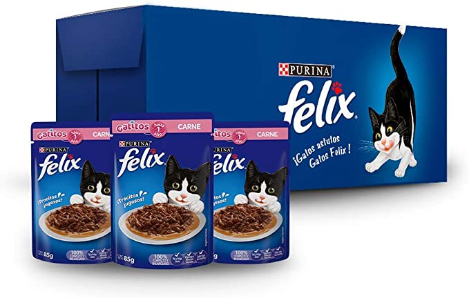 Caja de 24 Felix Gatitos Carne Salsa 85g - Alimento para gato