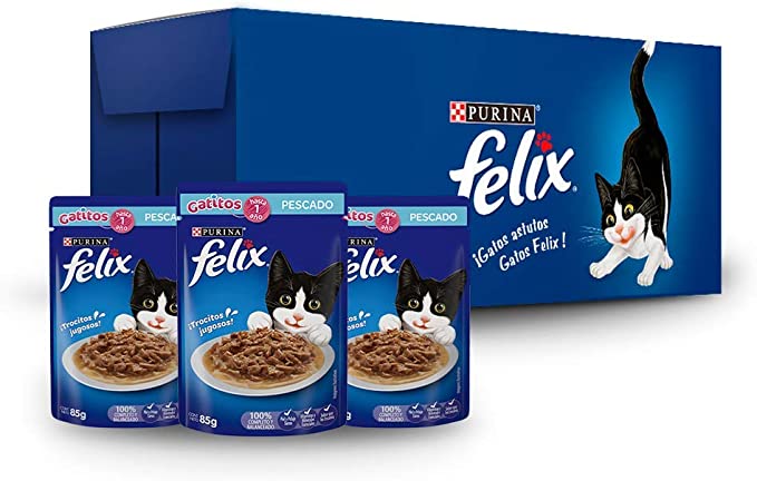 Caja de 24 Felix Gatitos Pescado Blanco Salsa 85g - Alimento para gato