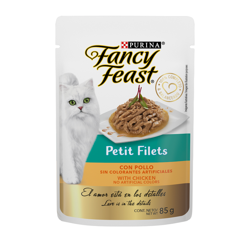 Caja con 12 piezas de Fancy Feast Pouch Petite Filets Pollo 85g - Alimento para gato