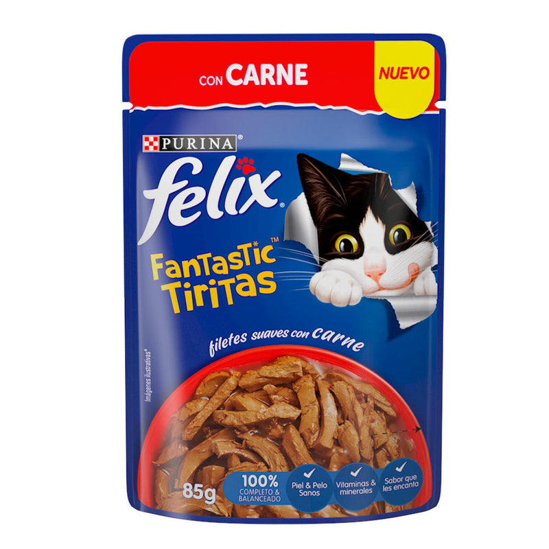Caja de 24 Felix Fantastic Tirita con Carne 85g - Alimento para gato
