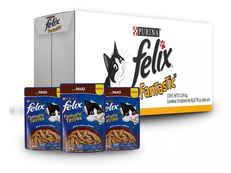 Caja de 24 Felix Fantastic Tirita con Pavo 85g - Alimento para gato