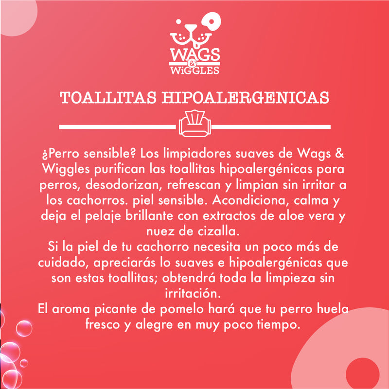 Wags & Wiggles Toallitas Hipoalergénicas Para Perro - Shampoo y Jabón
