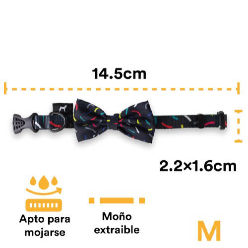 Jack Pet Collar Con Moño Para Perro Mediano Color Negro - Accesorios