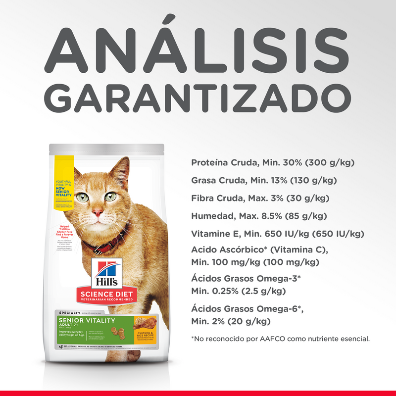 Hill's Science Diet Felino Adult 7+ Youhful Vitality 1.4kg Receta Pollo y Arroz - Alimento Seco Gato Adulto
