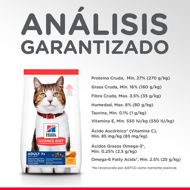 Hill's Science Diet Felino Adult 7+ Original 7.3kg Senior Receta Pollo - Alimento Seco Gato Adulto