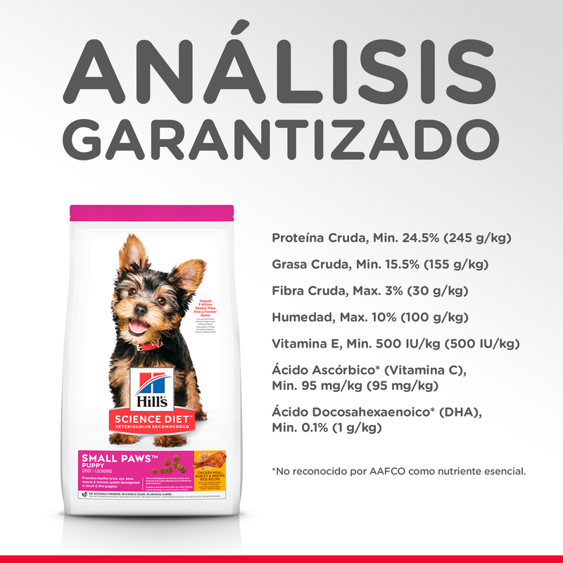 Hill's Science Diet Puppy Small Paws 2kg Receta Pollo - Alimento Seco Perro Cachorro Raza Pequeña y Miniatura