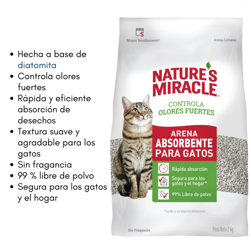 Nature's Miracle Arena Absorbente Control de Olores Fuertes 2kg - Arena para Gato