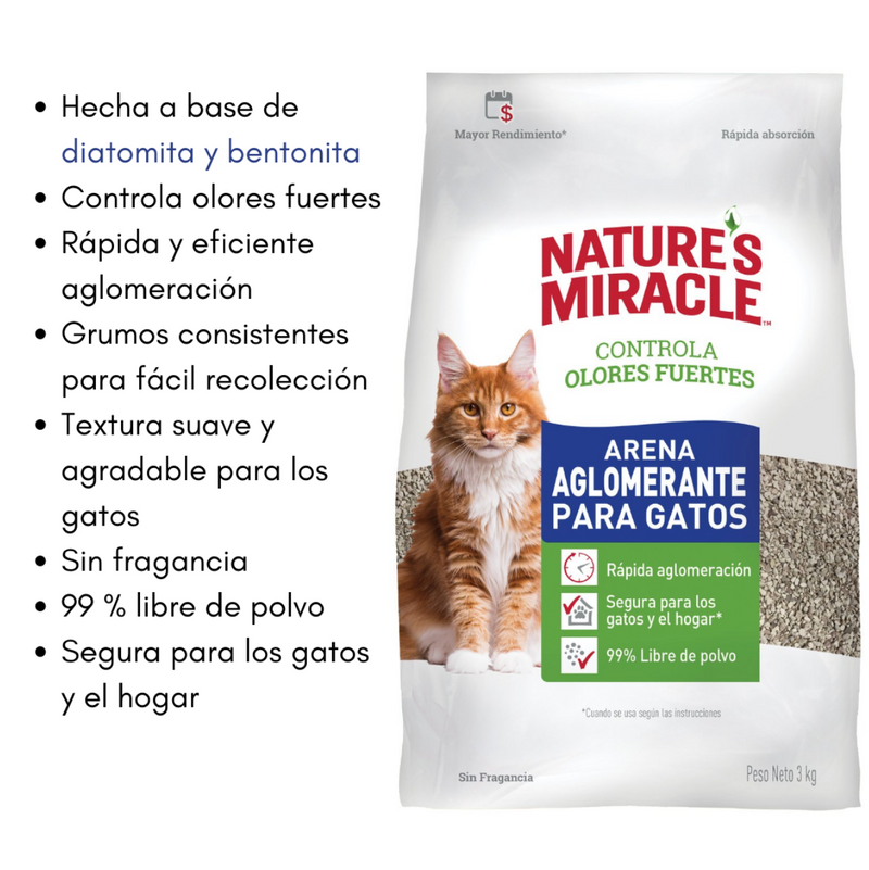 Nature's Miracle Arena Aglomerante Control de Olores Fuertes 3kg - Arena para Gato