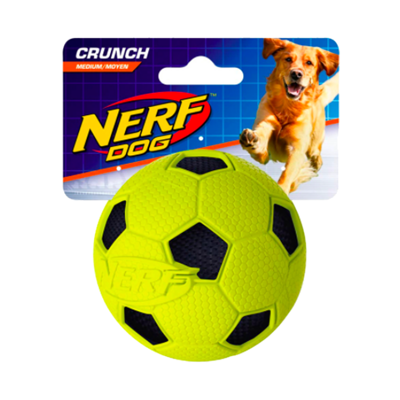 NERF Pelota Crunch de Futbol Mediano  - Juguetes Perro