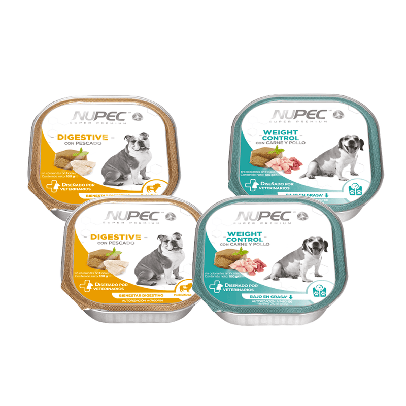 Pack Nupec 2 latas de Weight Control + 2 latas Digestive Pescado - Alimento Húmedo para Perro Adulto