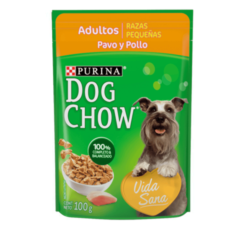 Dog Chow Pouch de Pavo y Pollo para Adultos Raza Pequeña 100gr - Alimento para perro