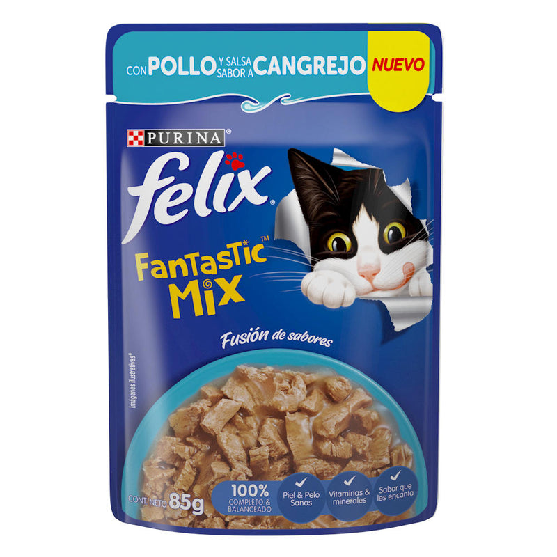 Felix Fantastic Mix Pollo y Salsa Sabor Cangrejo 85g - Alimento para gato