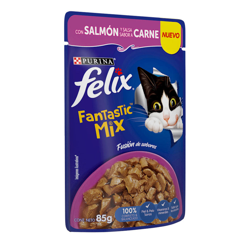 Felix Fantastic Mix Salmón y Salsa Sabor Carne 85g - Alimento para gato