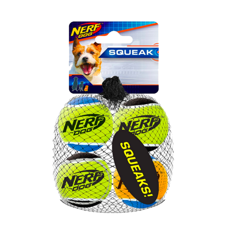 NERF Squeak 4 Pelotas Chicas Tennis - Juguetes Perro